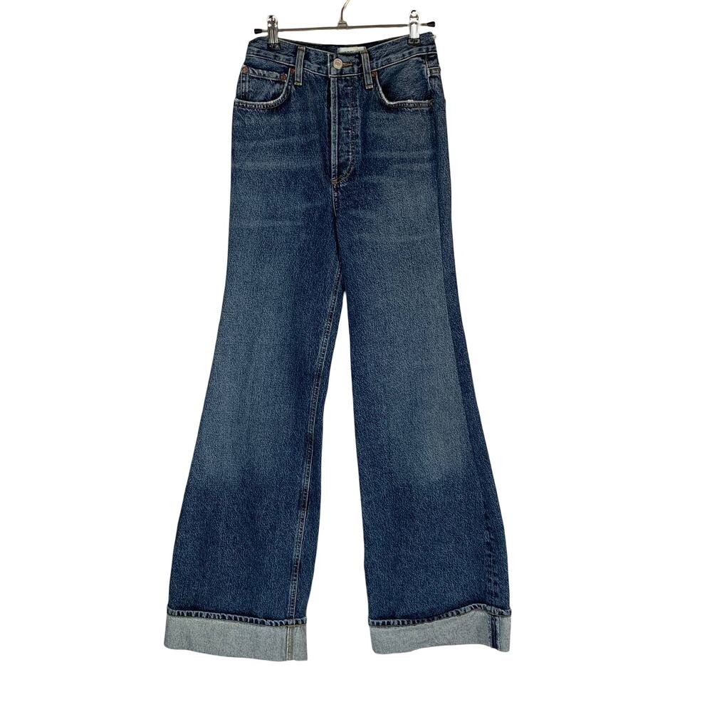 Agolde Dame Wide Leg Jeans 24 in Blue Denim High Rise Organic Cotton - Picture 2 of 13